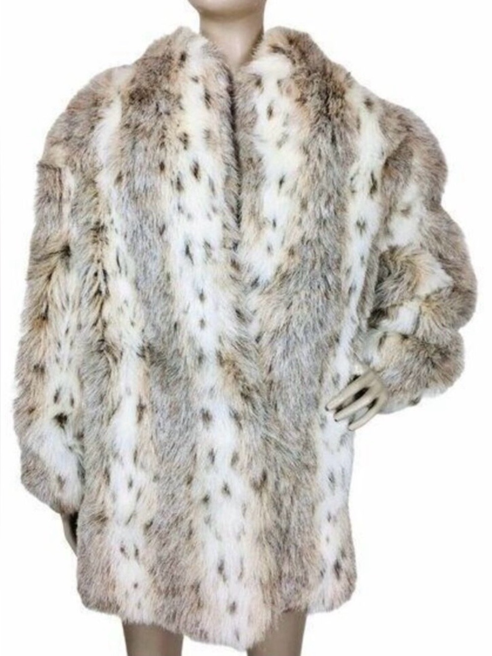 Vintage 80s Jordache Furry Teddy Silver Fox Faux Fur Satin Lined Mob Wife Coat